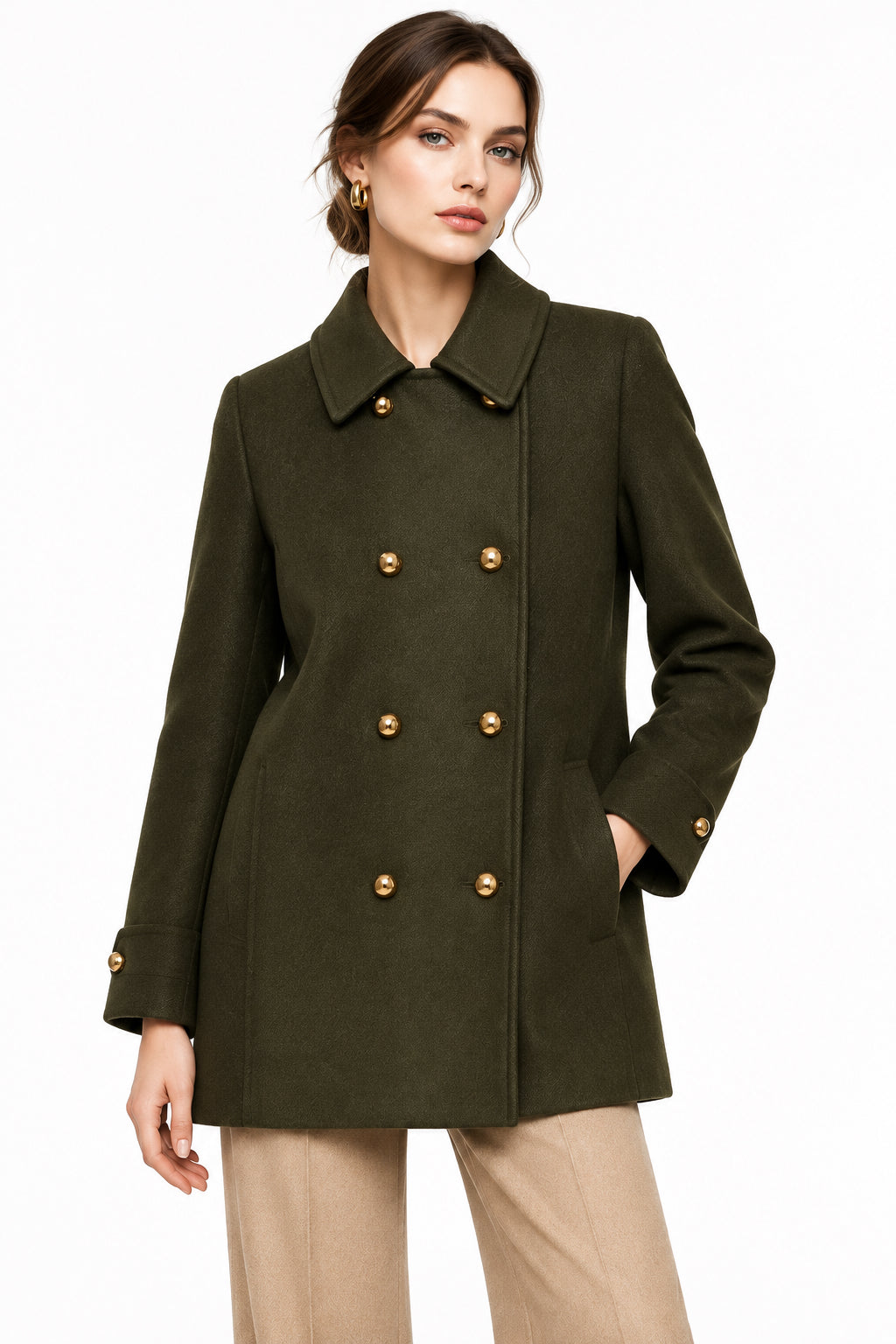 Double-Breasted Faux-Wool Coat
