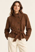 Chestnut Suede-Textured Button-Front Jacket