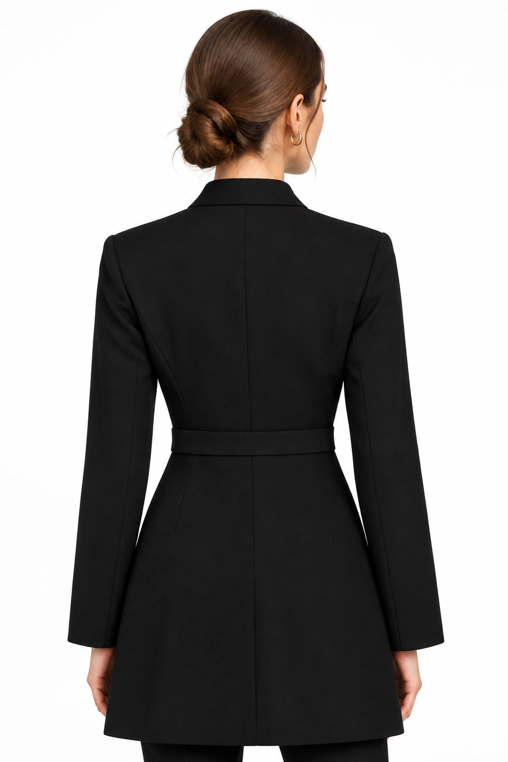 Black Belted Longline Suit Jacket