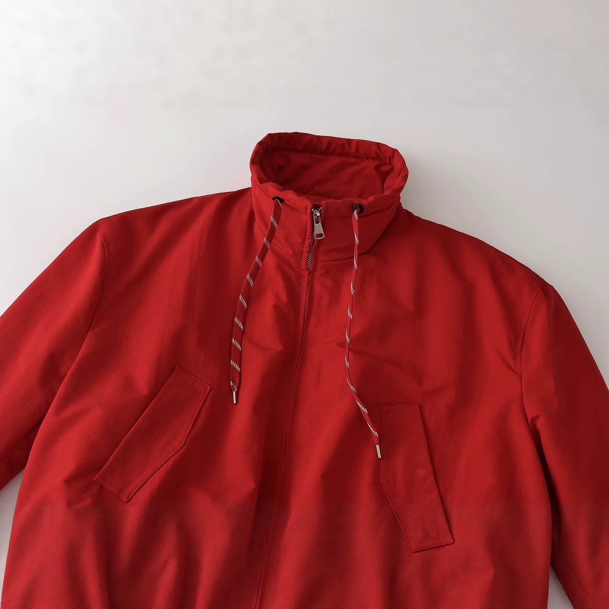 Red Relaxed Stand-Collar Zip Jacket