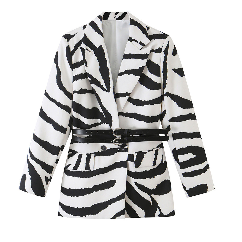 Zebra-Print Double-Breasted Blazer