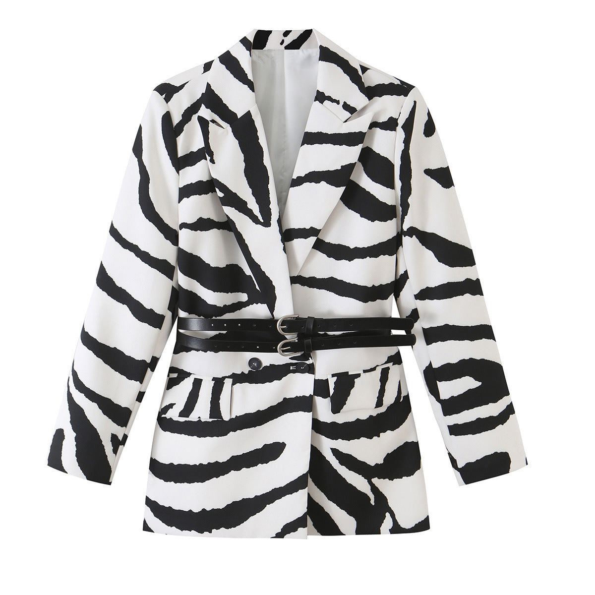 Zebra-Print Double-Breasted Blazer
