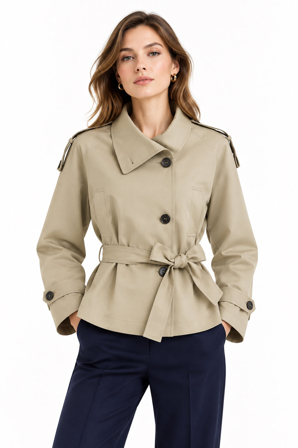 Stand-Collar Short Trench Jacket