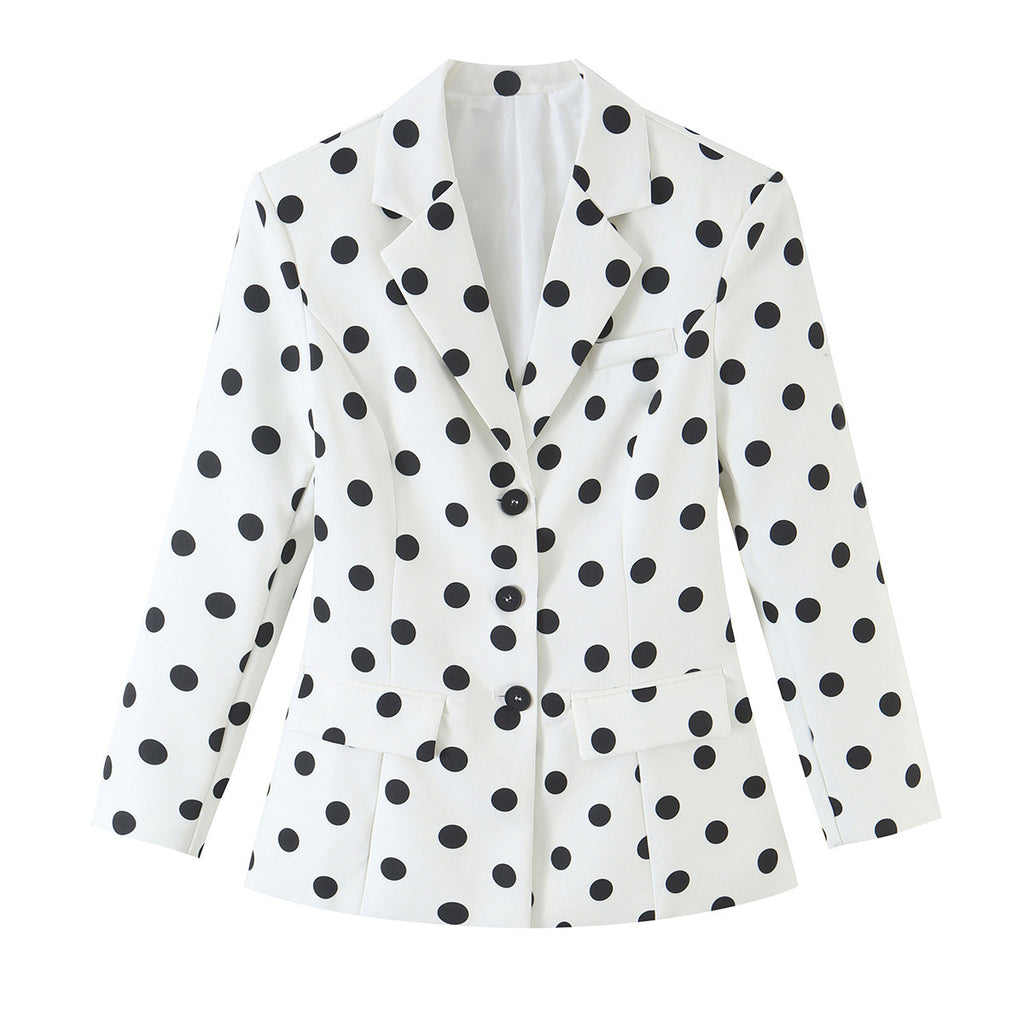 White Polka-Dot Single-Button Blazer