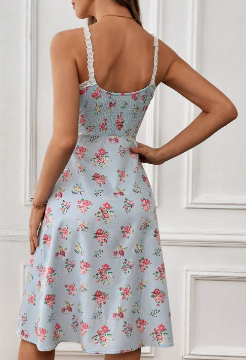 Floral Lace-Trim Cami Slip Dress