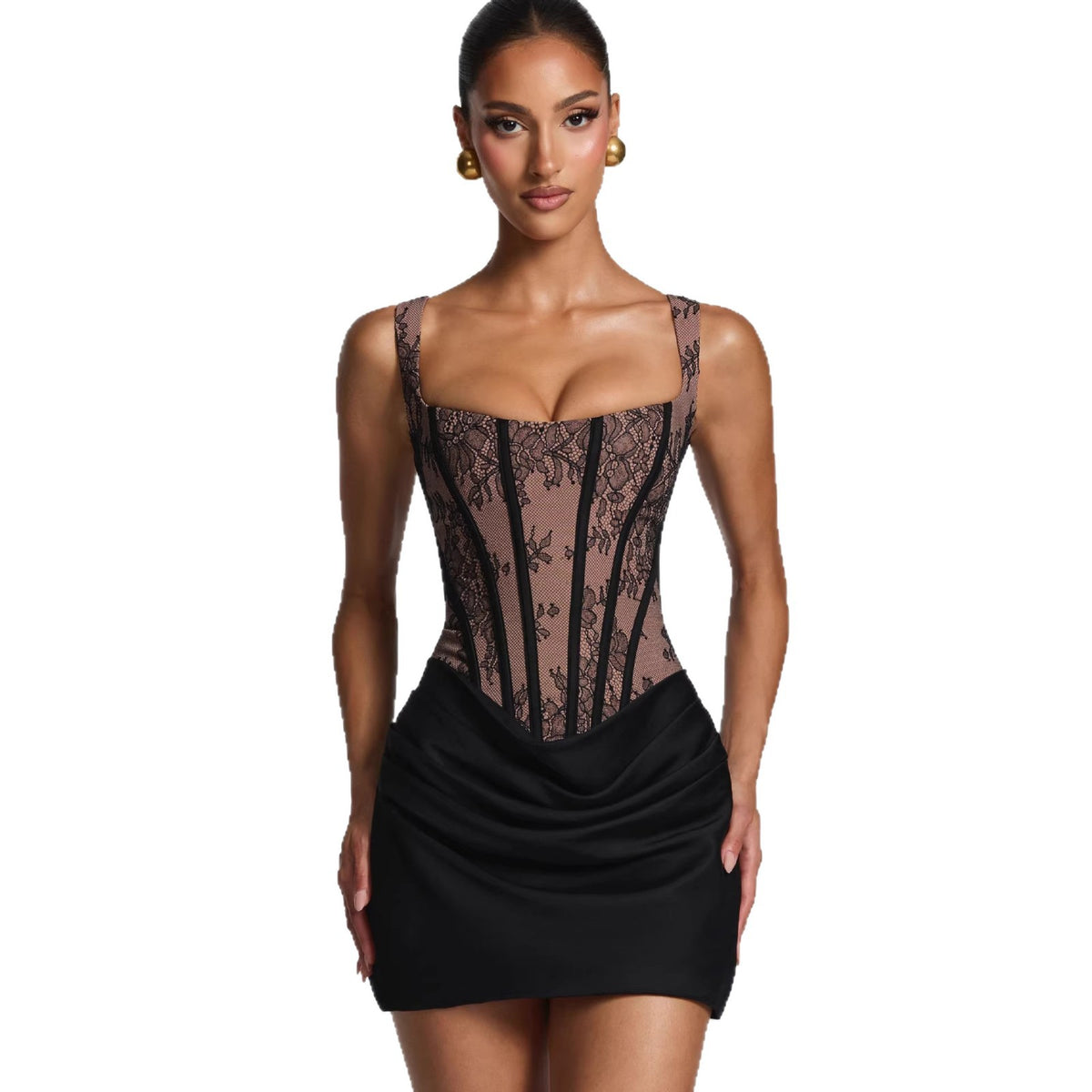 Lace-Panel Pleated Slip Dress