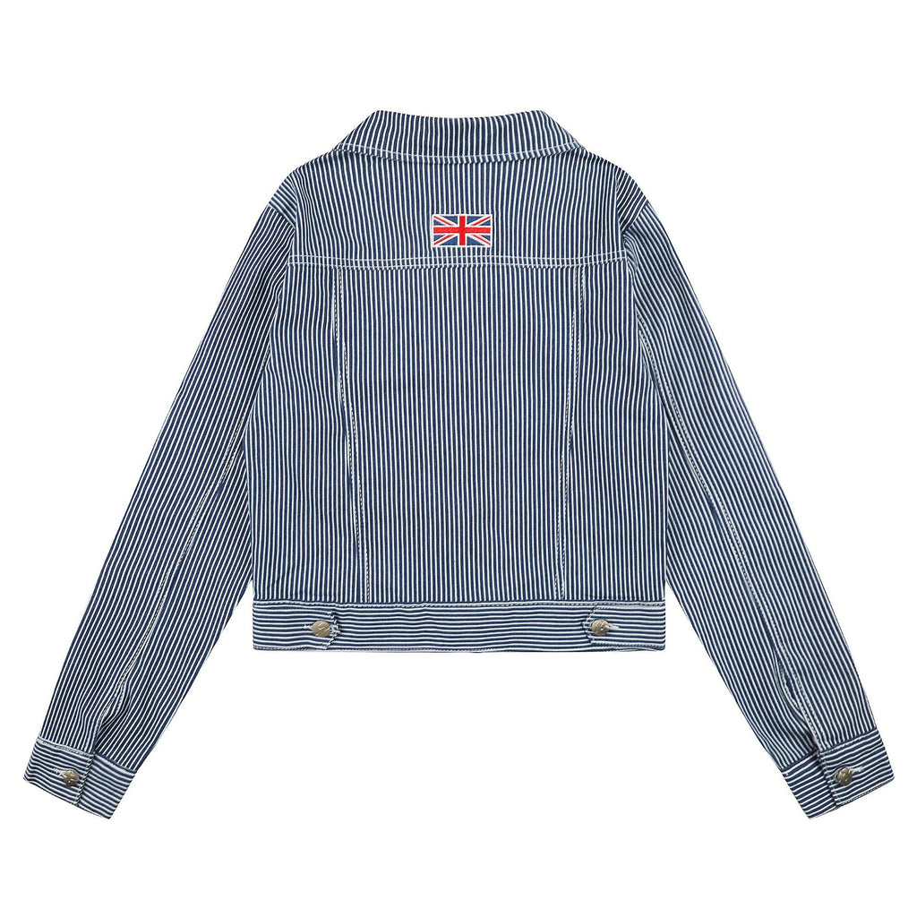 Blue Striped Flag-Embroidered Denim Jacket