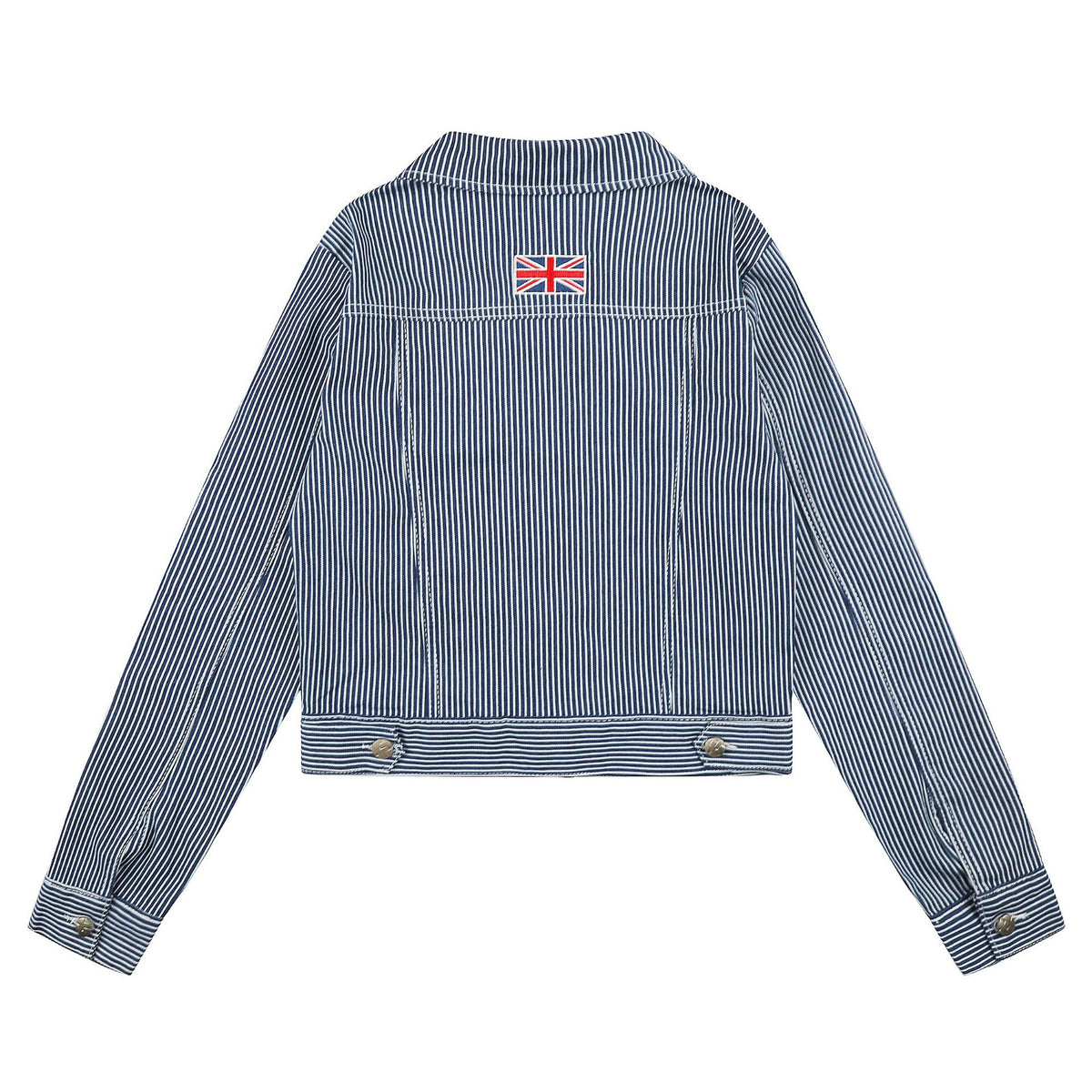 Blue Striped Flag-Embroidered Denim Jacket