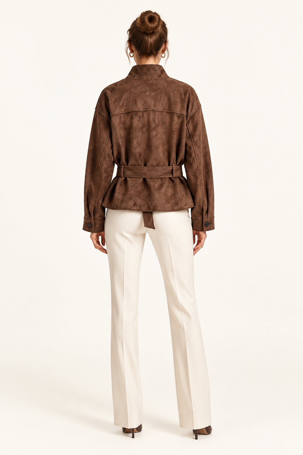 Chestnut Suede-Textured Button-Front Jacket