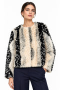 Round-Neck Faux-Fur Jacket