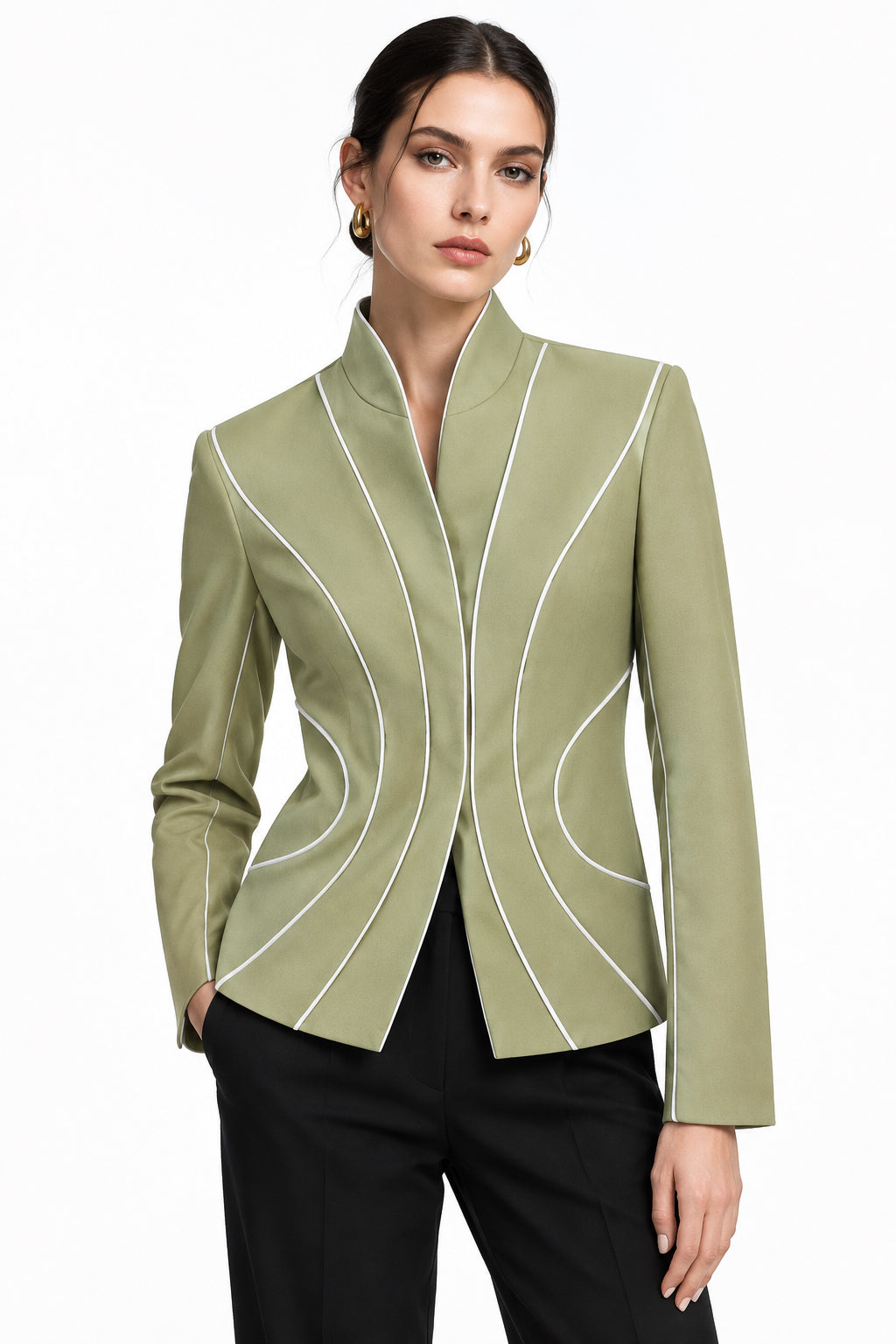 Olive Stand-Collar Button-Front Jacket