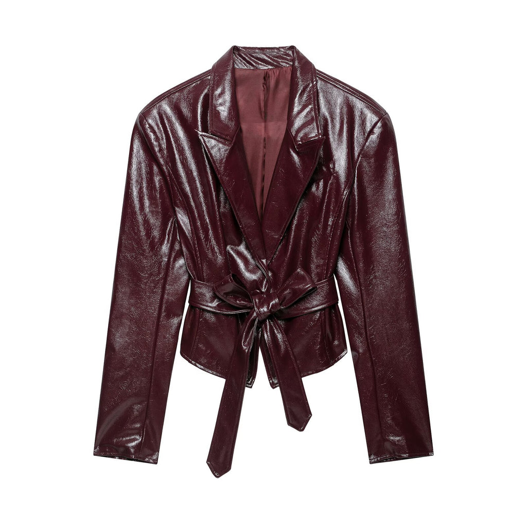 Burgundy Lace-Up Faux Leather Jacket