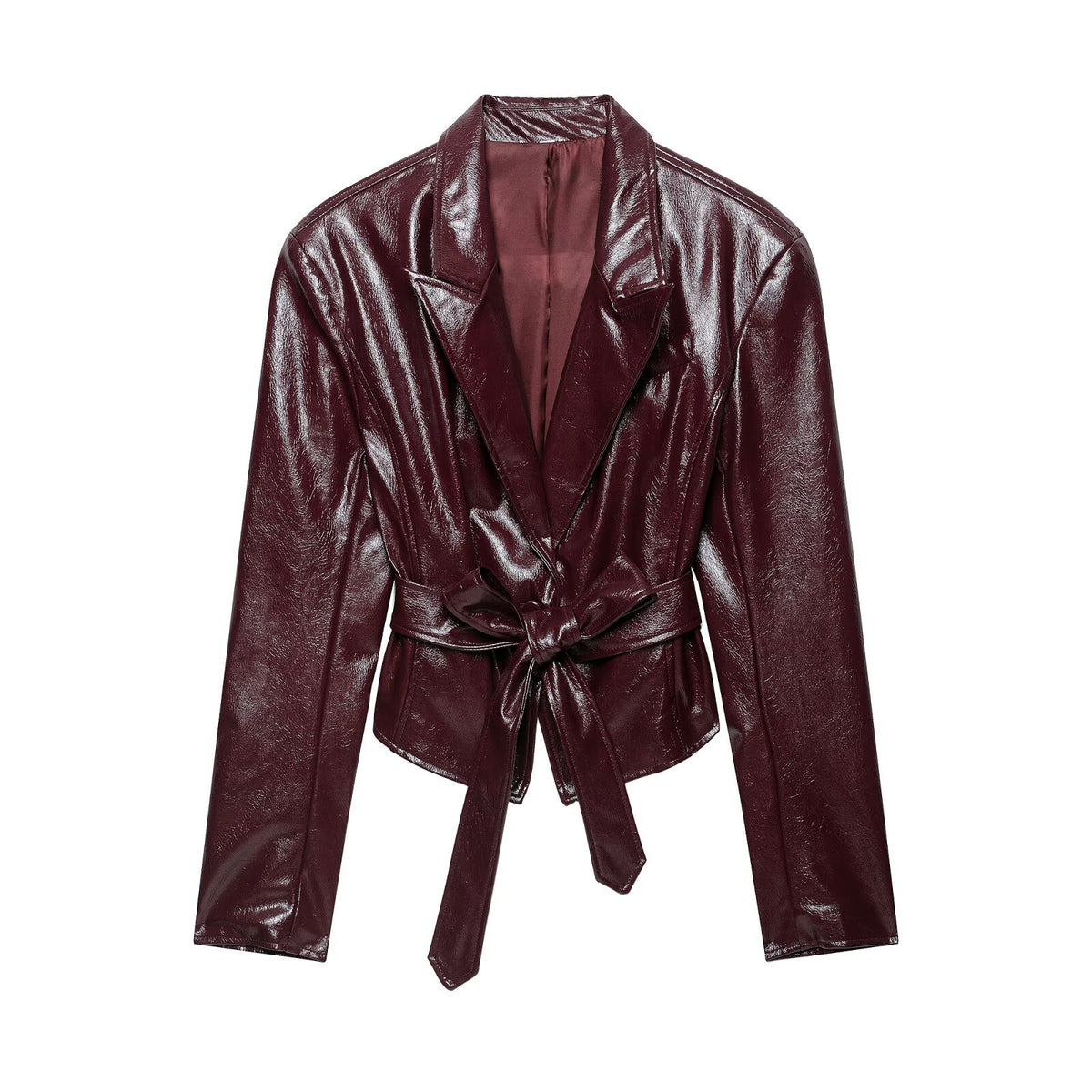 Burgundy Lace-Up Faux Leather Jacket