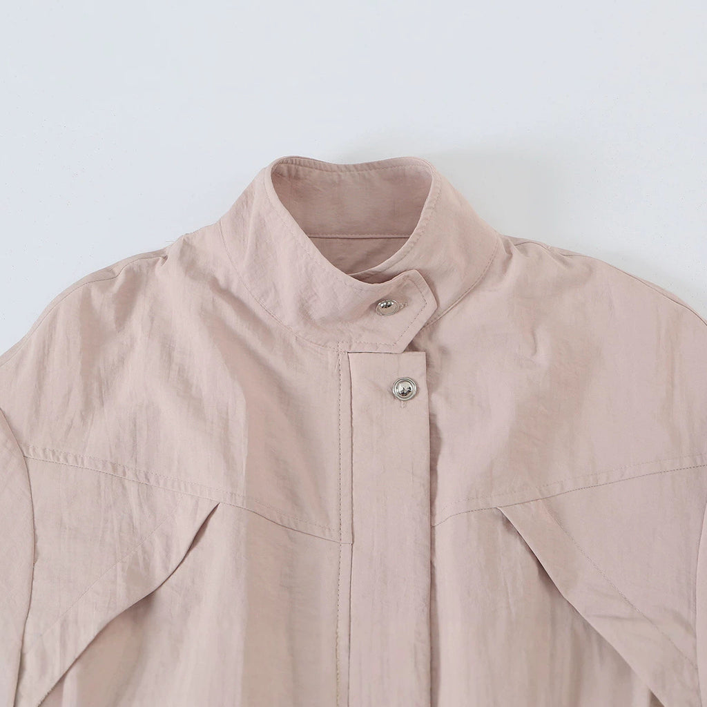 Dark Pink Drawstring-Waist Zip Jacket