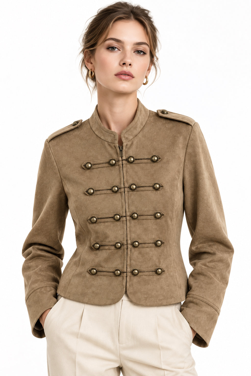 Brown Abstract-Print Zip Jacket