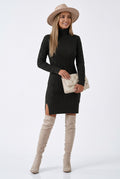 Turtleneck Knit Sweater Dress with Slit