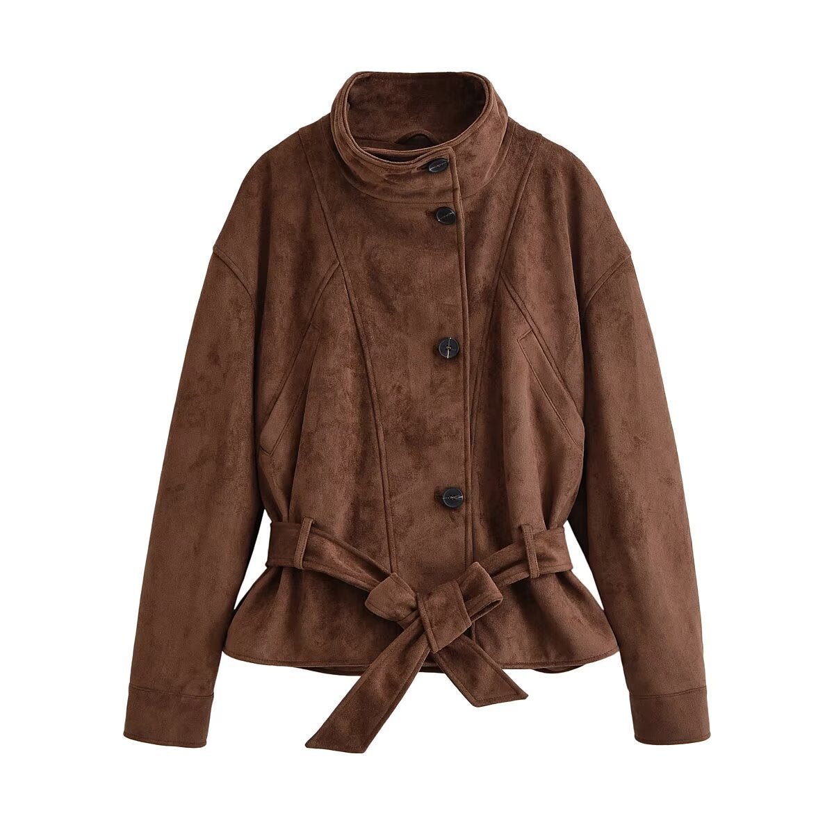 Chestnut Suede-Textured Button-Front Jacket
