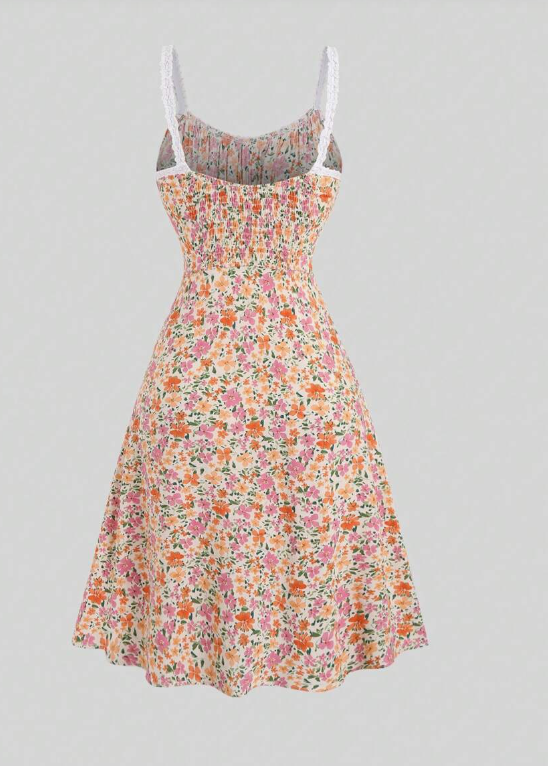 Floral Lace-Trim Cami Slip Dress