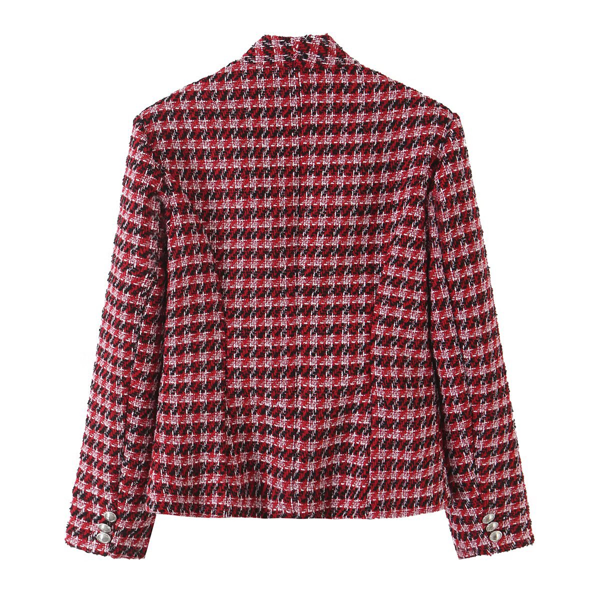 Plaid Tweed-Style Single-Breasted Blazer