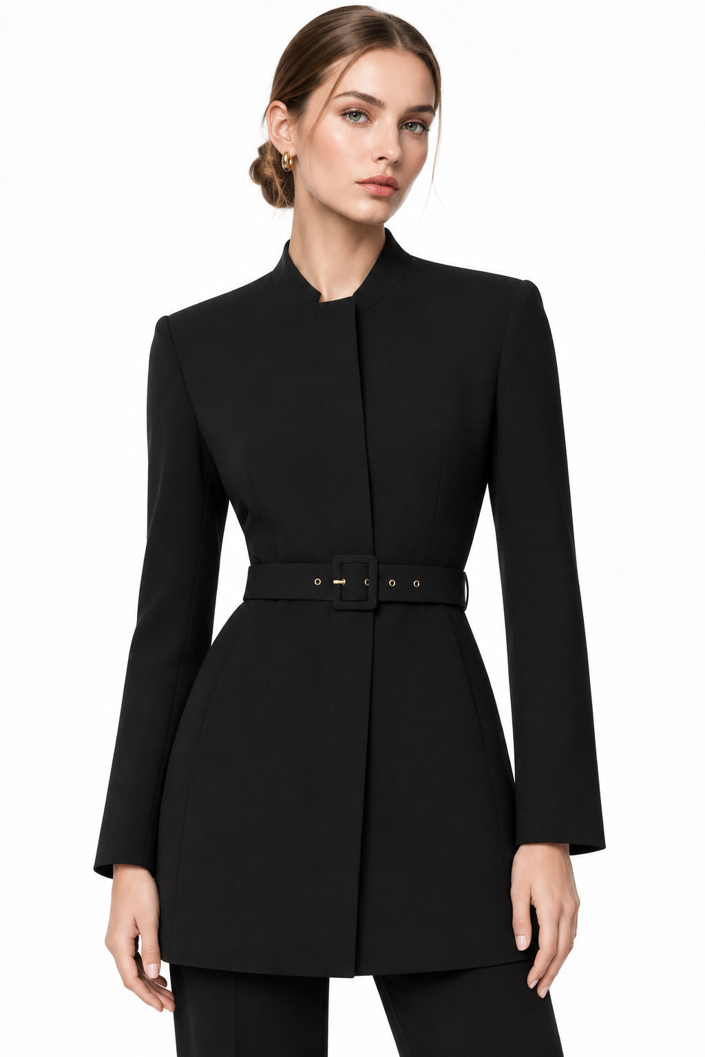 Black Belted Longline Suit Jacket