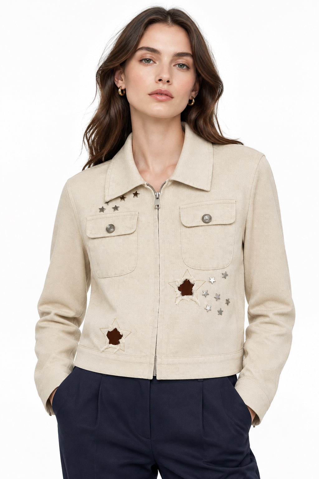 Apricot Star-Detail Zip Jacket