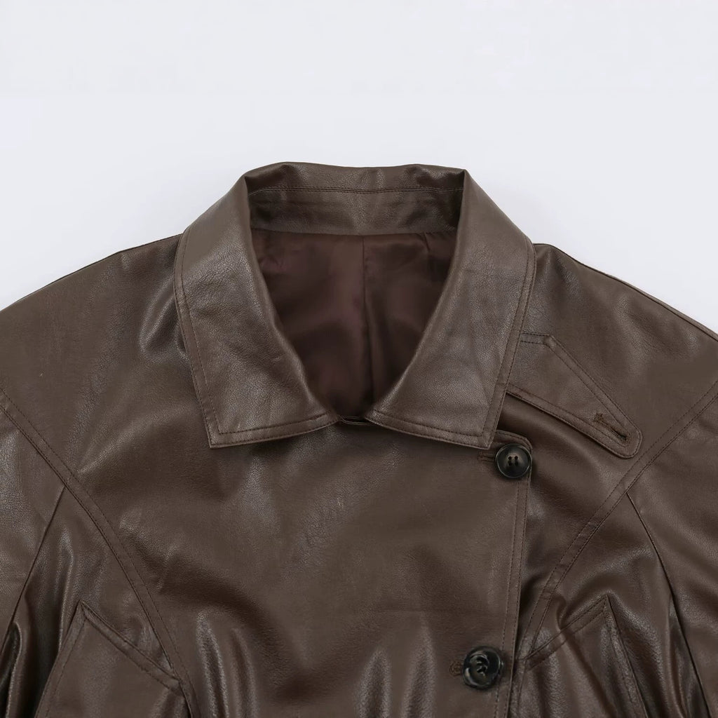 Brown Belted Button-Front Jacket