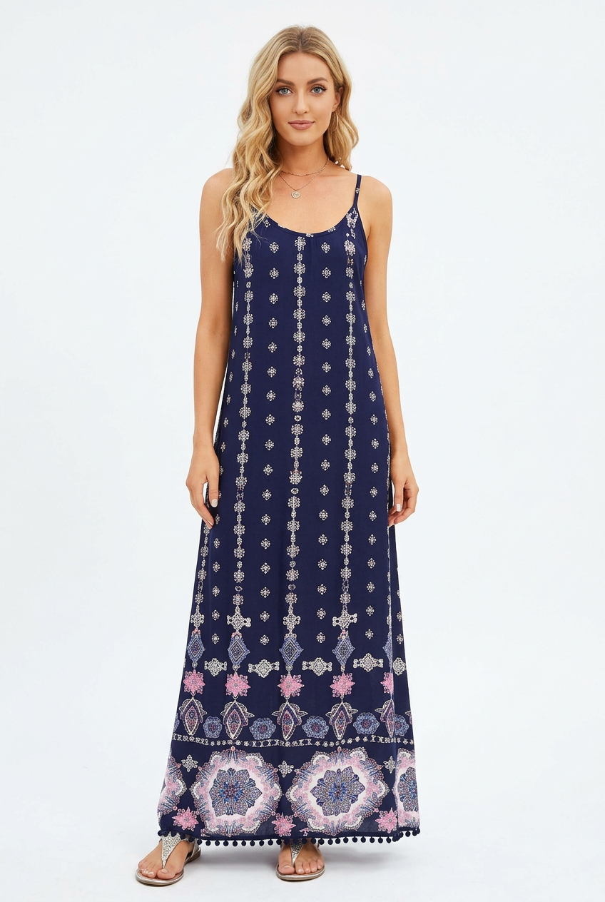 Floral Boho V-Neck Spaghetti-Strap Maxi Dress