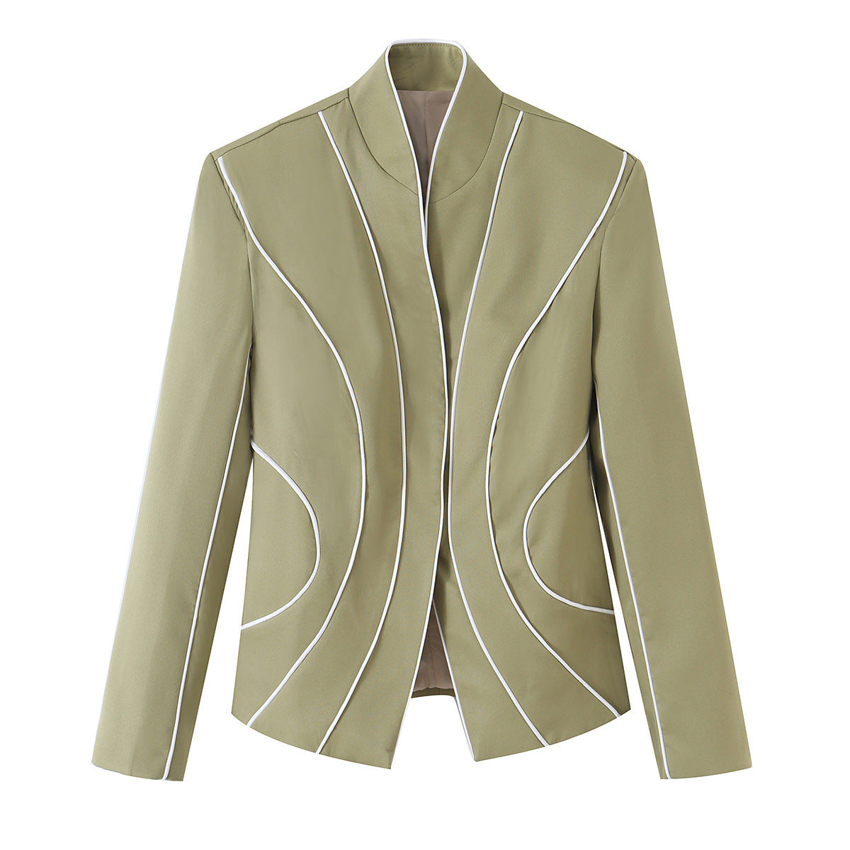 Olive Stand-Collar Button-Front Jacket