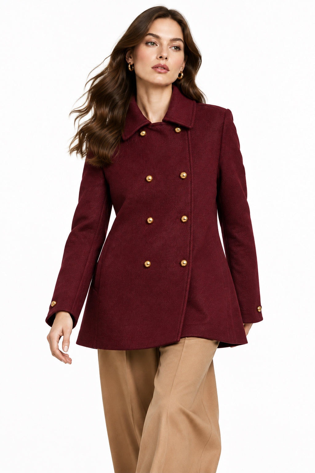 Double-Breasted Faux-Wool Coat
