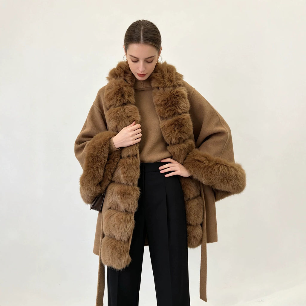 Fur-Collar Lace-Up Jacket