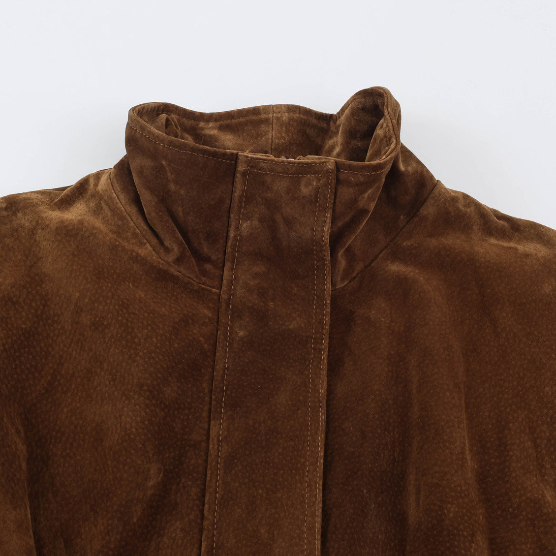 Dark Brown Belted Mock-Neck Jacket