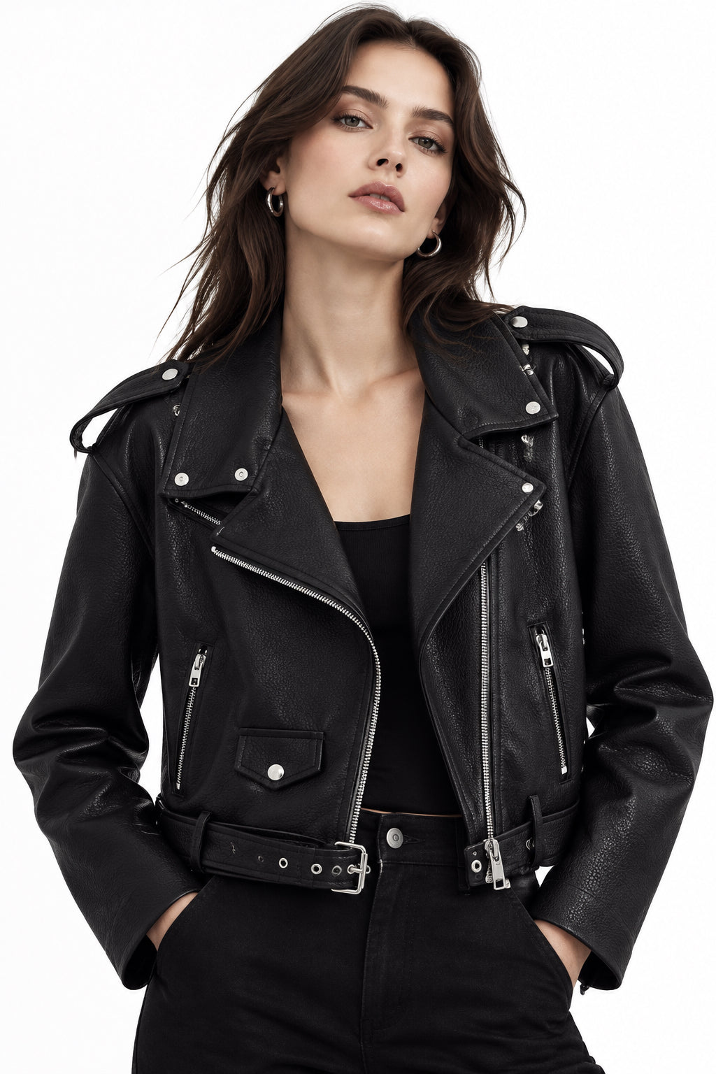 Black Multi-Zip Faux Leather Moto Jacket