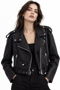 Black Multi-Zip Faux Leather Moto Jacket