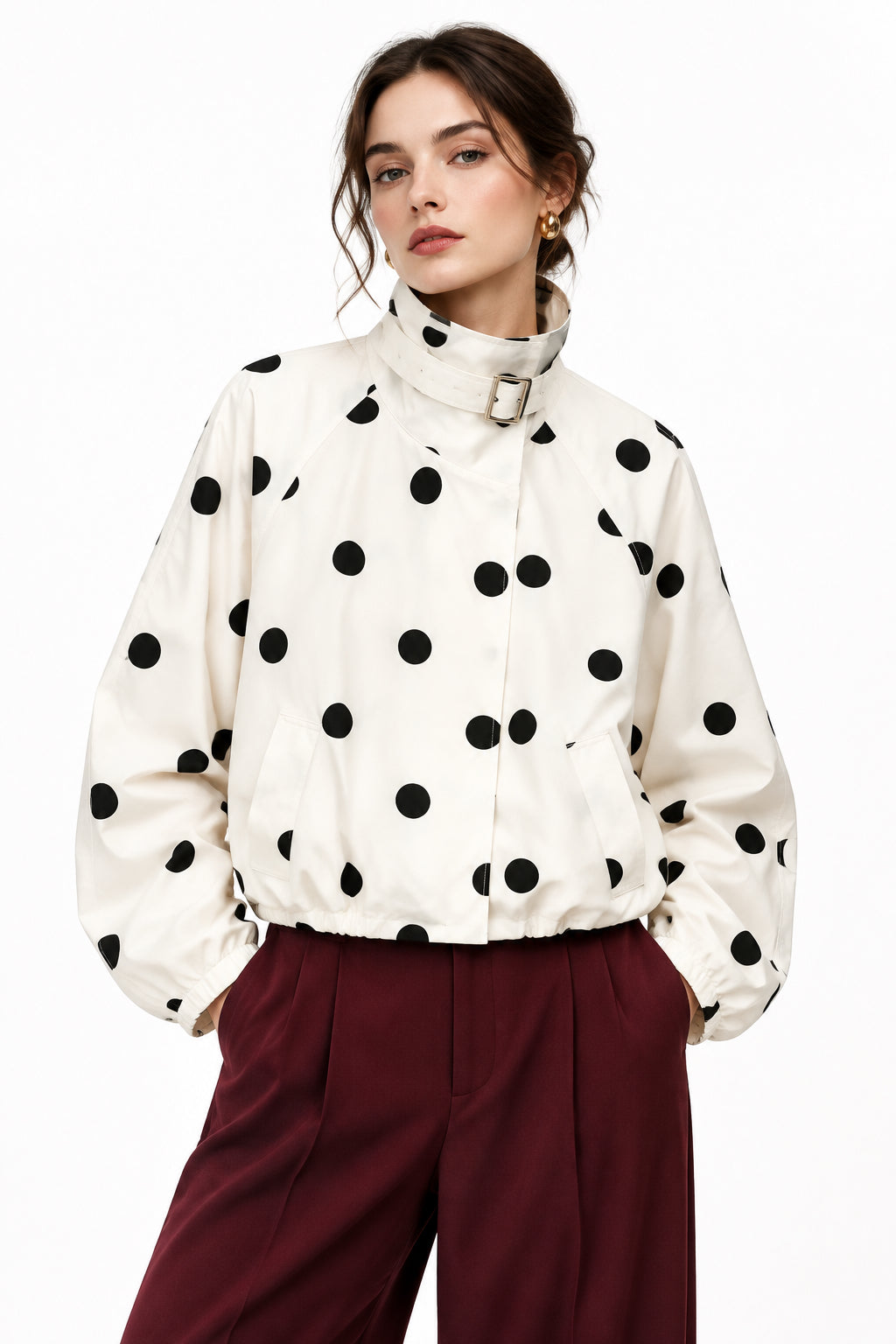 Polka-Dot Buckle-Collar Jacket