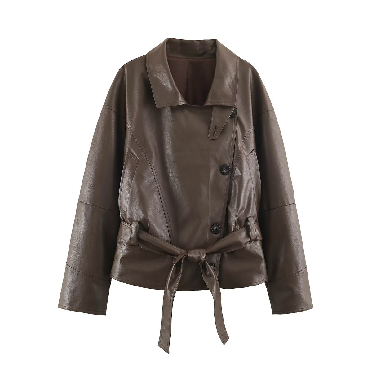 Brown Belted Button-Front Jacket