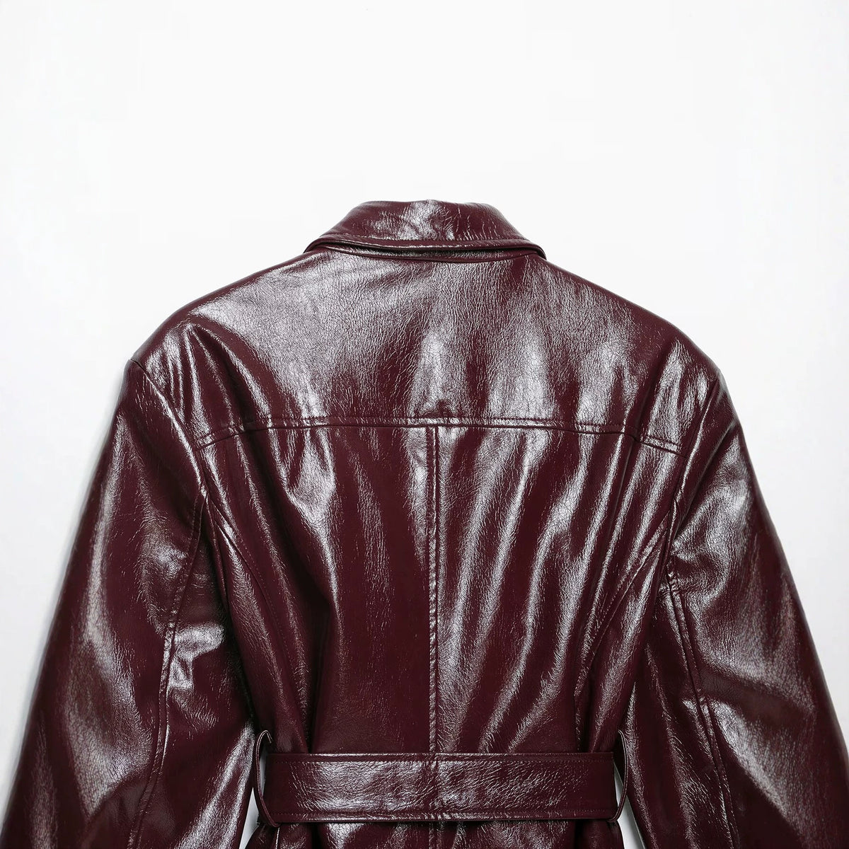 Burgundy Lace-Up Faux Leather Jacket