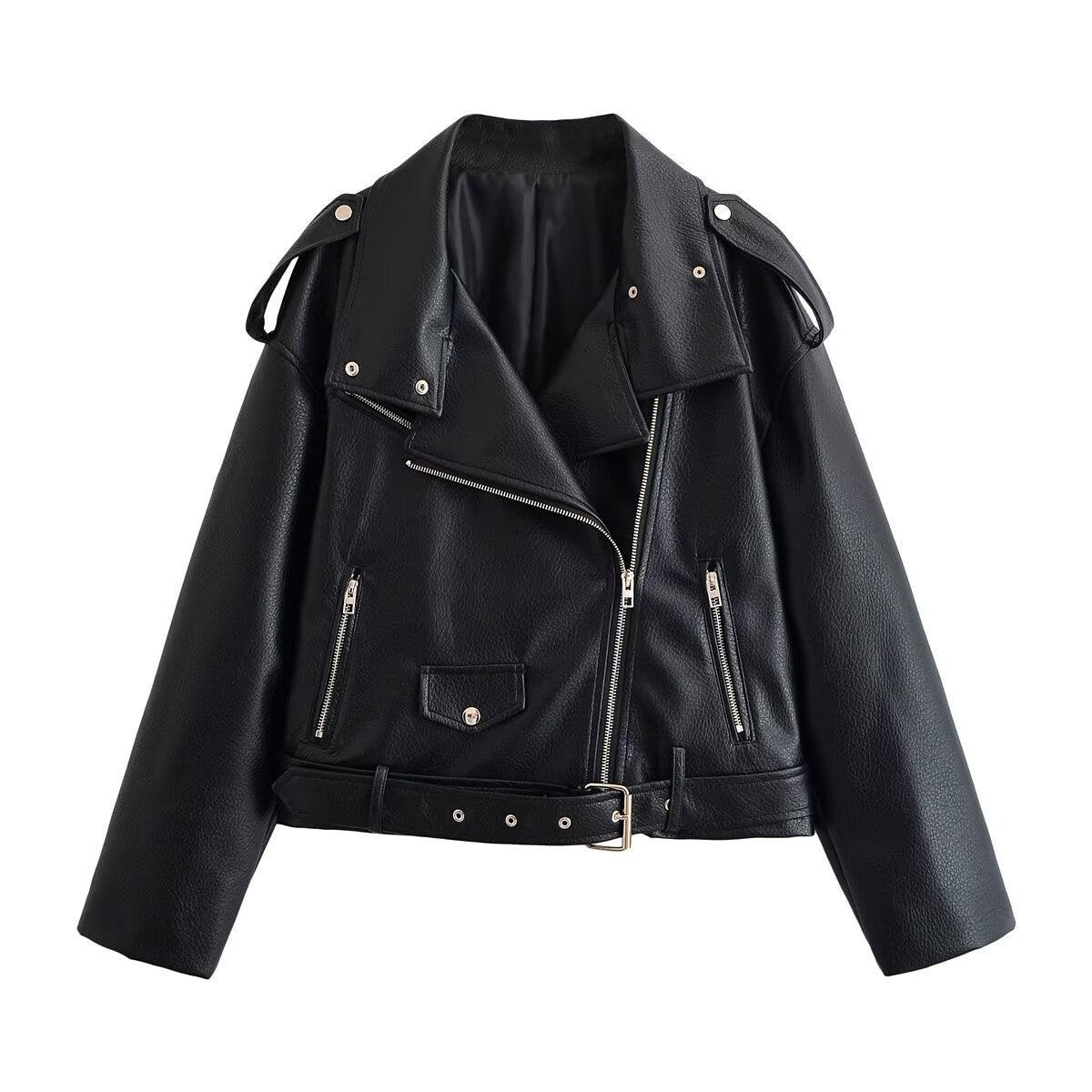 Black Multi-Zip Faux Leather Moto Jacket
