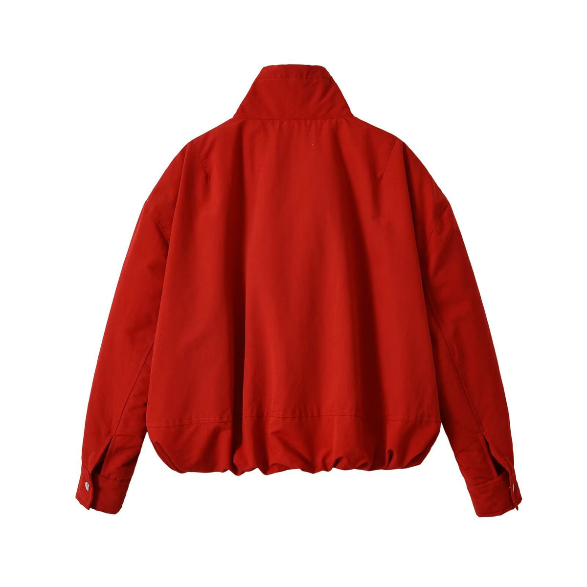 Red Relaxed Stand-Collar Zip Jacket