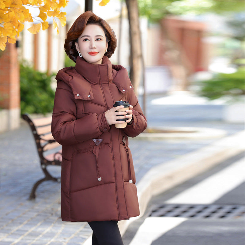 Medium to long hooded women's jacket