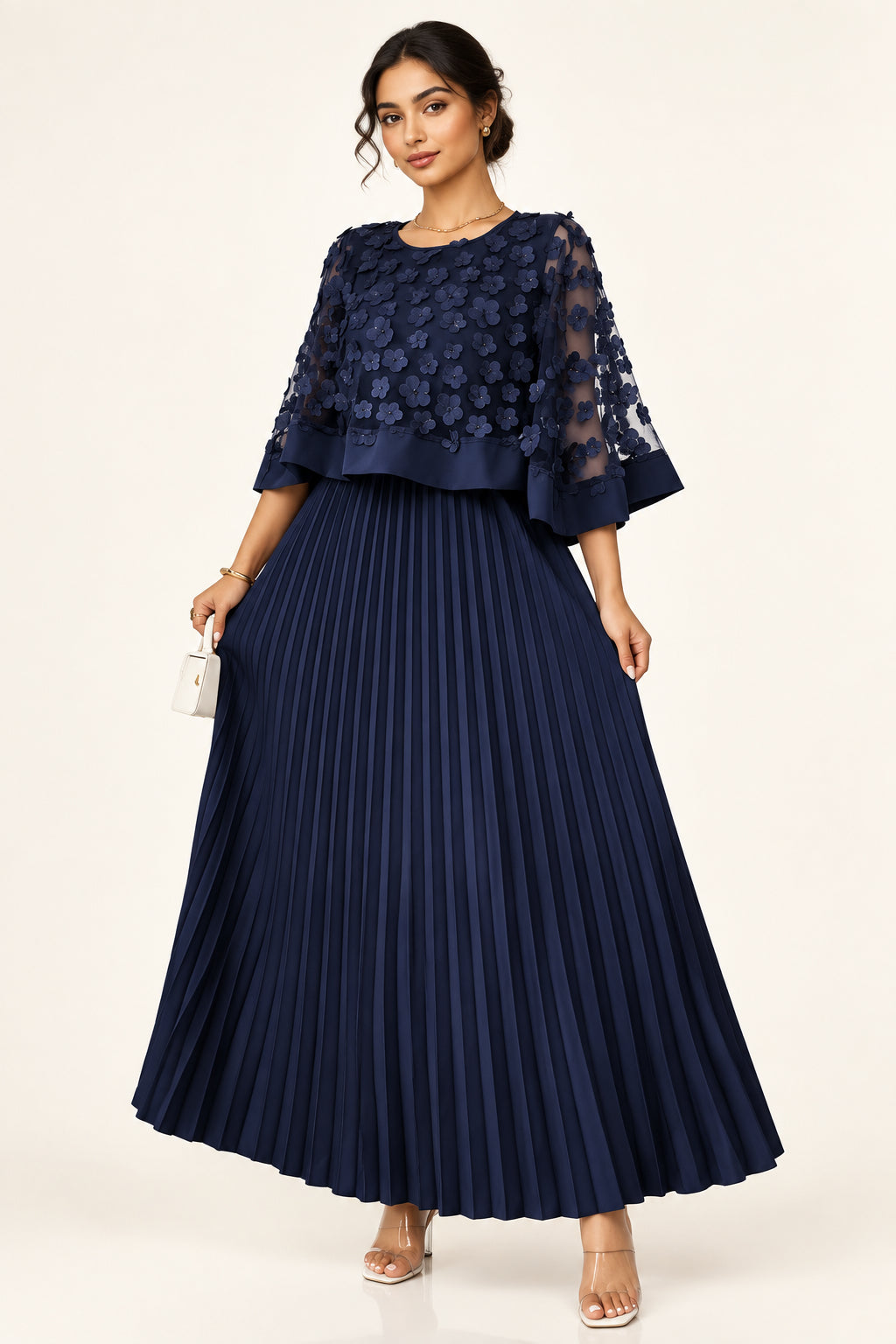Plus-Size Mesh Cape-Detail Midi Dress