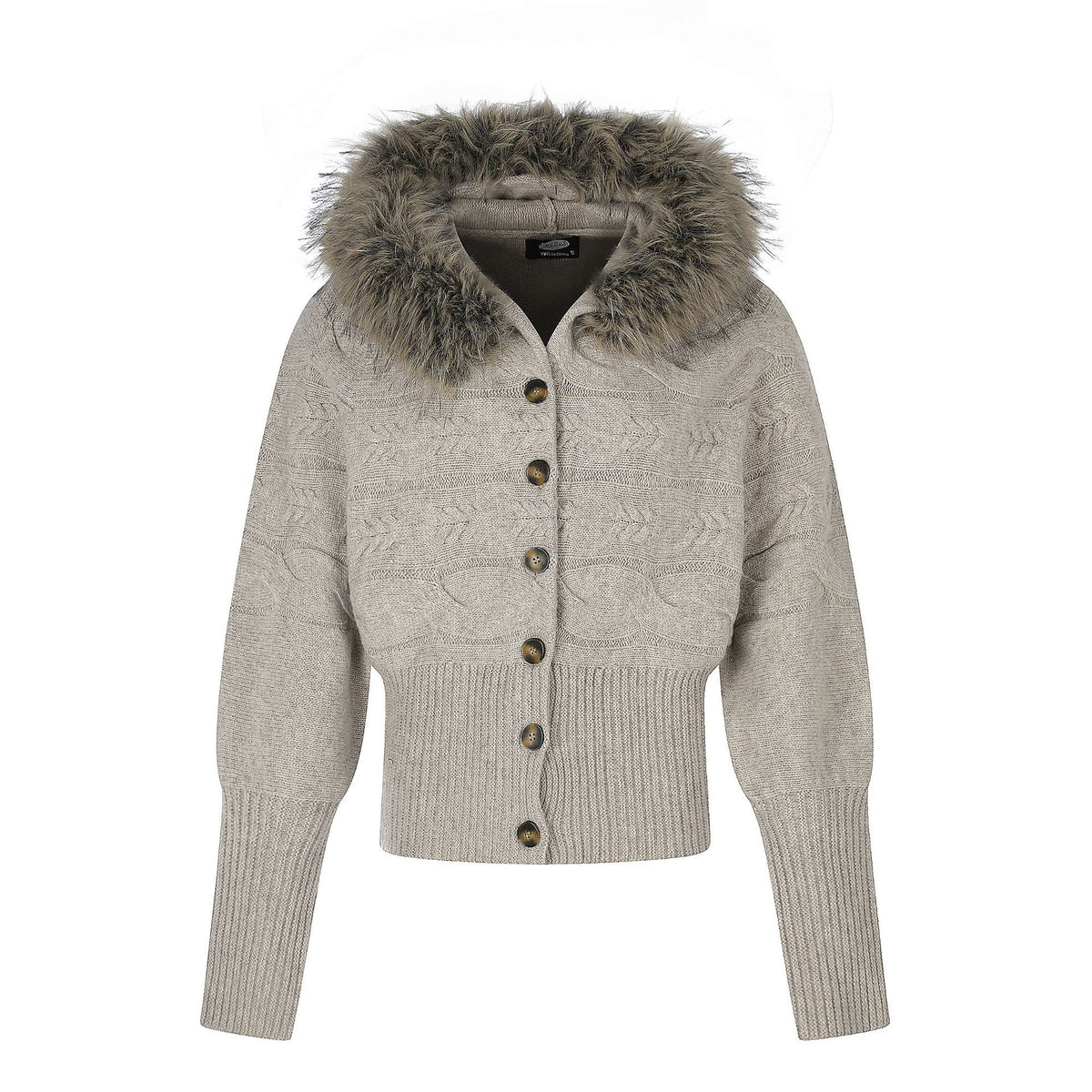 Light Brown Cable-Knit Hooded Cardigan