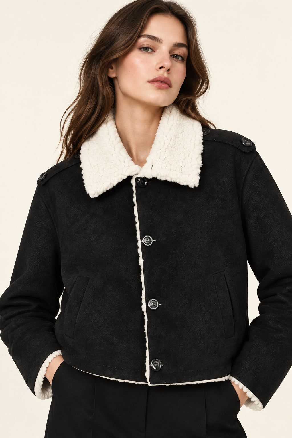 Reversible Faux-Lamb-Wool Collar Jacket