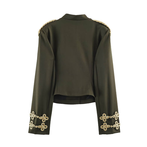 Army Green Knot-Detail Stand-Collar Jacket