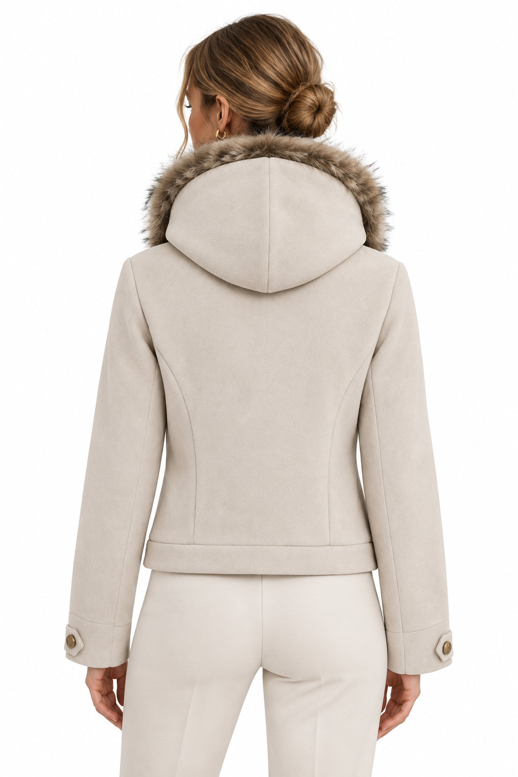 Apricot Hooded Faux-Suede Jacket