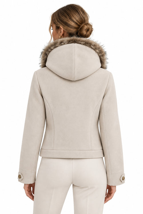 Apricot Hooded Faux-Suede Jacket