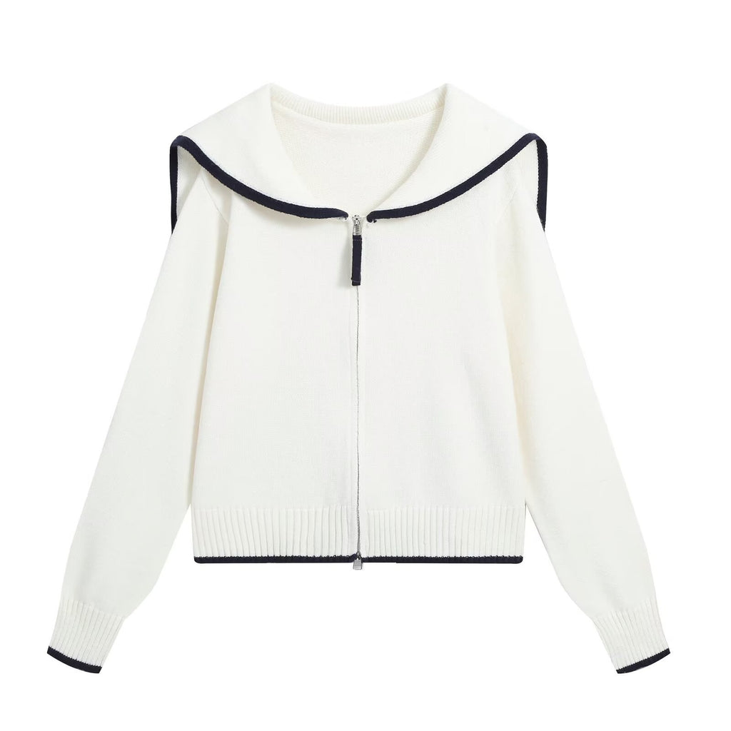 Color-Block Lapel Zip Knit Jacket