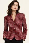 Plaid Tweed-Style Single-Breasted Blazer
