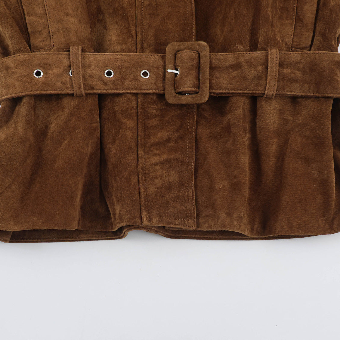Dark Brown Belted Mock-Neck Jacket