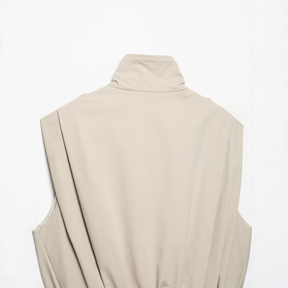 Dark Beige Double-Breasted Pleated Vest