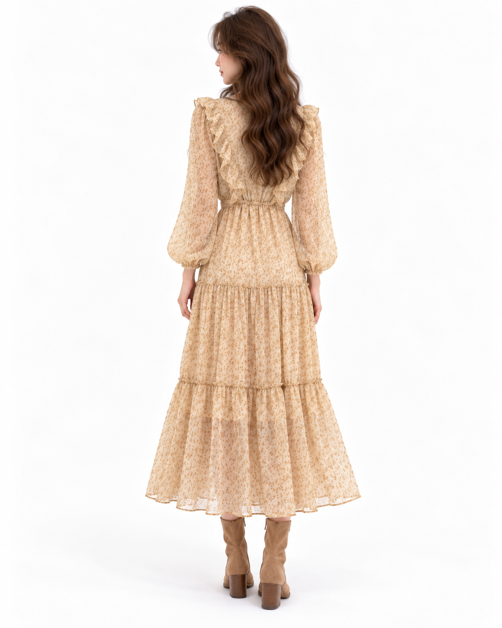 Floral Ruffle Chiffon Midi Dress